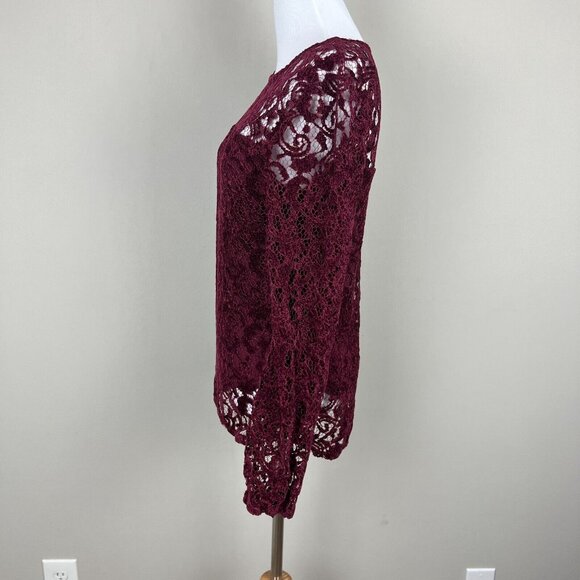 Sundance‎ Blouse Top Womens XS Burgundy Velvet Lace Sheer Floral Long Sleeve - Picture 7 of 9